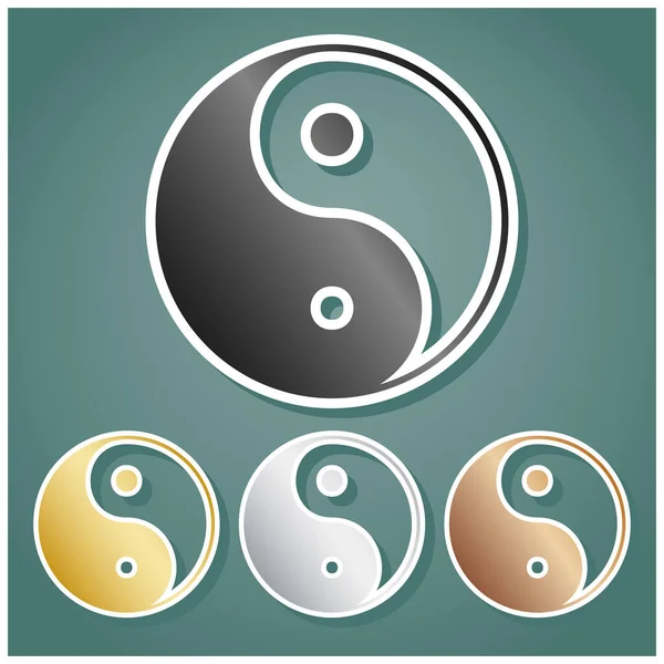 Ying Yang Symbolem Harmonii Równowagi Zestaw Metalicznych Ikon Szarym Złotym — Wektor stockowy