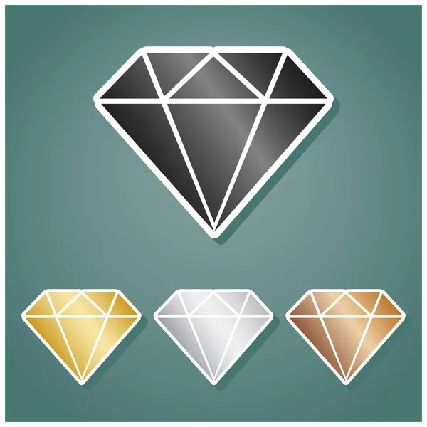 Diamantskylt Illustration Set Med Metalliska Ikoner Med Grå Guld Silver — Stock vektor