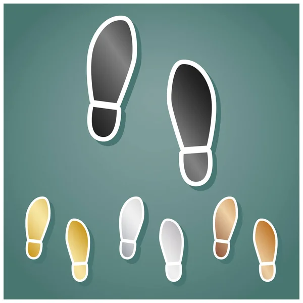 Imprint Soles Shoes Sign Set Metallic Icons Gray Gold Silver — Stock Vector