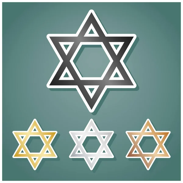 Shield Magen David Star Symbol Israel Set Metallic Icons Gray — Stock Vector