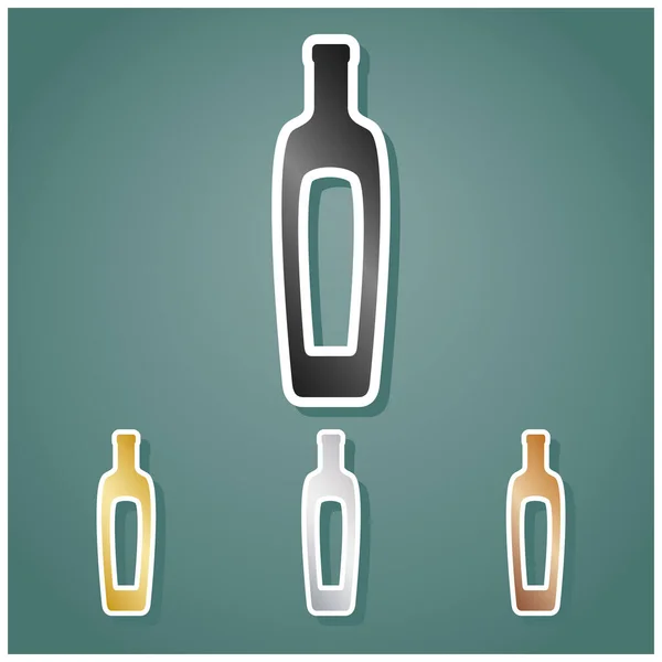 Flaschenschild Mit Olivenöl Set Von Metallischen Ikonen Mit Grau Gold — Stockvektor