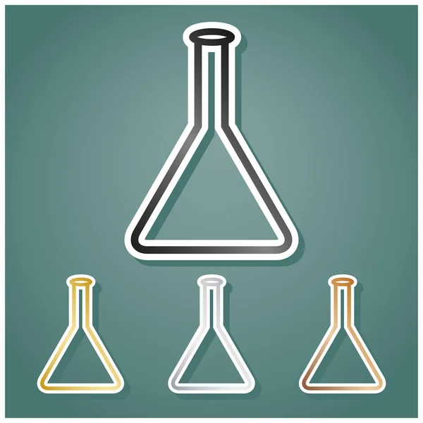 Stożkowy Znak Flaska Szkło Laboratoryjne Zestaw Metalicznych Ikon Szarym Złotym — Wektor stockowy