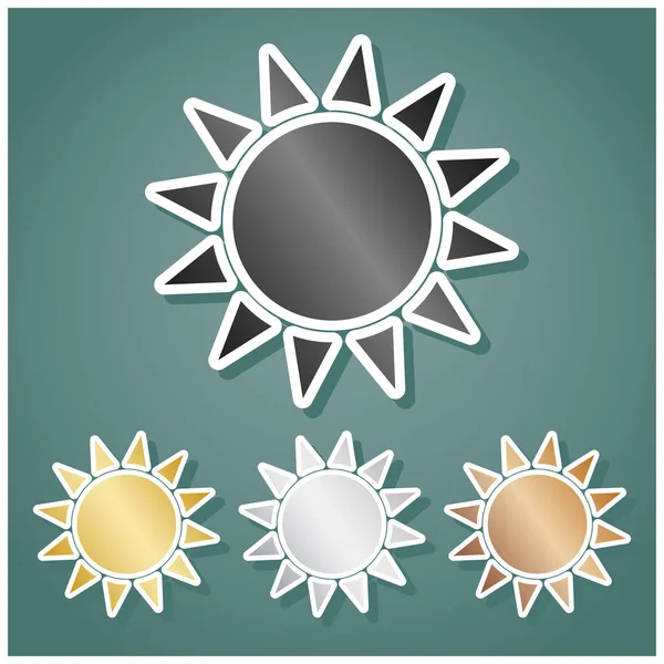 Signo Sol Ilustración Set Iconos Metálicos Con Gradiente Gris Dorado — Vector de stock