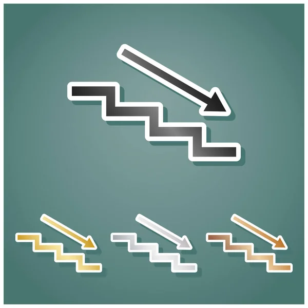 Escada Para Baixo Com Flecha Conjunto Ícones Metálicos Com Gradiente —  Vetores de Stock
