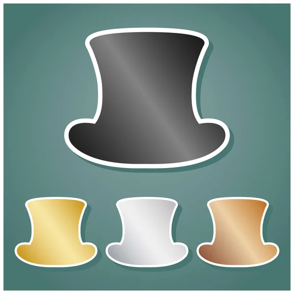 Top Hat Sign Set Metallic Icons Gray Gold Silver Bronze — Stock Vector