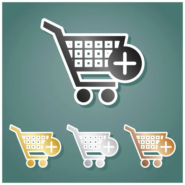 Shopping Cart Add Mark Sign Set Metallic Icons Gray Gold — Stock Vector