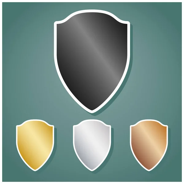 Ilustración Signos Escudo Set Iconos Metálicos Con Gradiente Gris Dorado — Vector de stock
