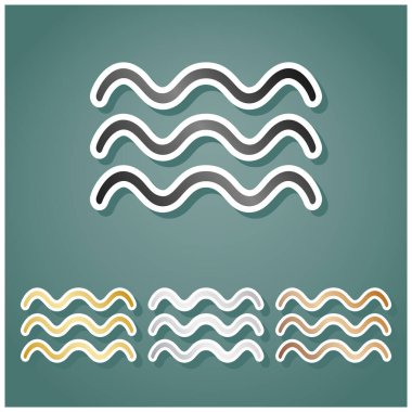Dalgalar illüstrasyon imzalar. Gri, altın, gümüş ve bronz renkli metalik simgeler seti. Beyaz çizgili ve Viridan arka planında gölgeli..
