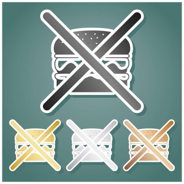 Hamburger tabelası yok. Gri, altın, gümüş ve bronz renkli metalik simgeler seti. Beyaz çizgili ve Viridan arka planında gölgeli..