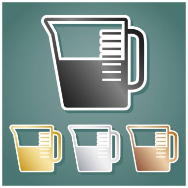 Beher işareti. Gri, altın, gümüş ve bronz renkli metalik simgeler seti. Beyaz çizgili ve Viridan arka planında gölgeli..