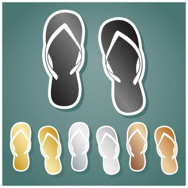 Parmak arası terlik işareti. Gri, altın, gümüş ve bronz renkli metalik simgeler seti. Beyaz çizgili ve Viridan arka planında gölgeli..