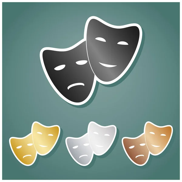 Theater Icoon Met Blije Droevige Maskers Set Metalen Pictogrammen Met — Stockvector