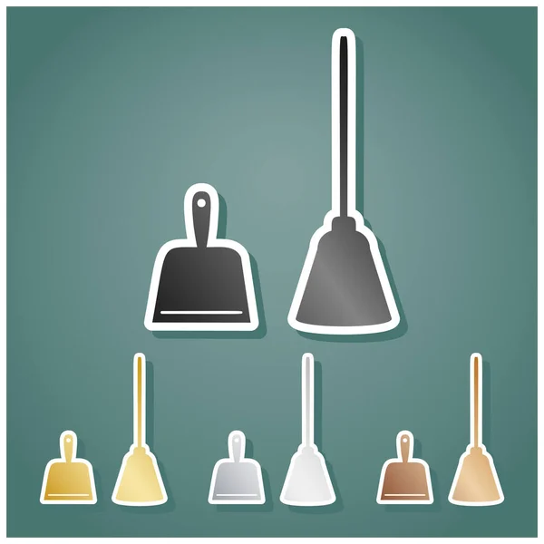 Dustpan Equipment Set Metallic Icons Gray Gold Silver Bronze Gradient — Stock Vector