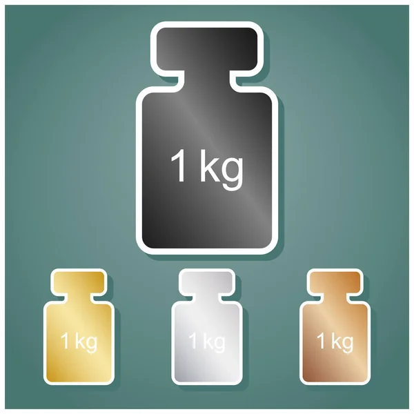 重量の簡単な記号 青銅のグラデーションを背景に白い輪郭と影を持つ金属のアイコンのセット — ストックベクタ
