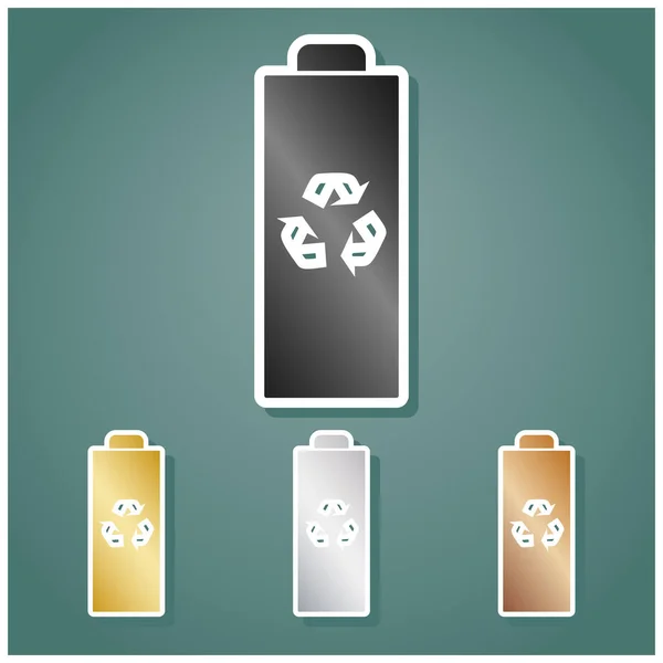 Ilustración Signo Reciclaje Batería Set Iconos Metálicos Con Gradiente Gris — Archivo Imágenes Vectoriales