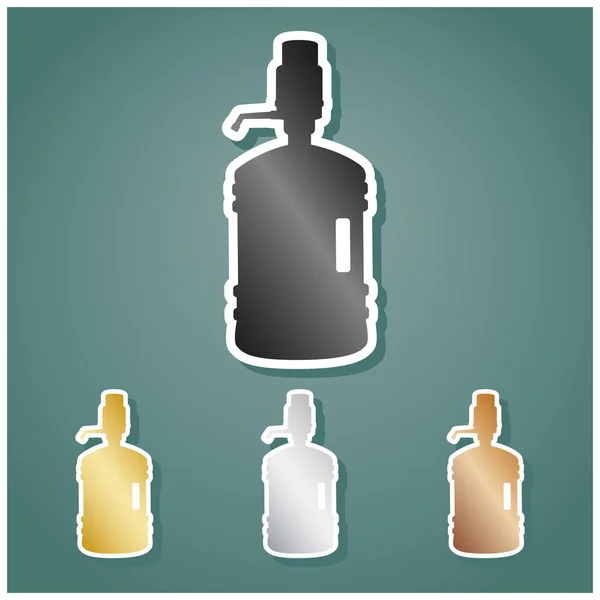 Plastic Bottle Silhouette Water Siphon Set Metallic Icons Gray Gold — Stock Vector
