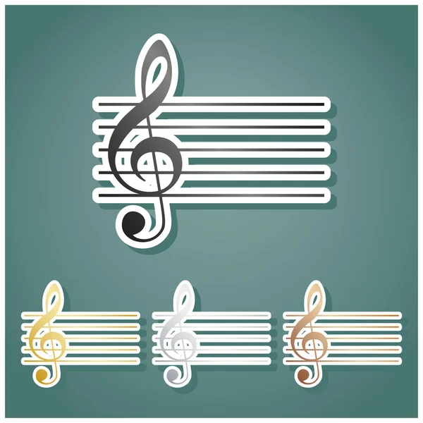 Signo Violino Música Clef Conjunto Ícones Metálicos Com Gradiente Cinza — Vetor de Stock