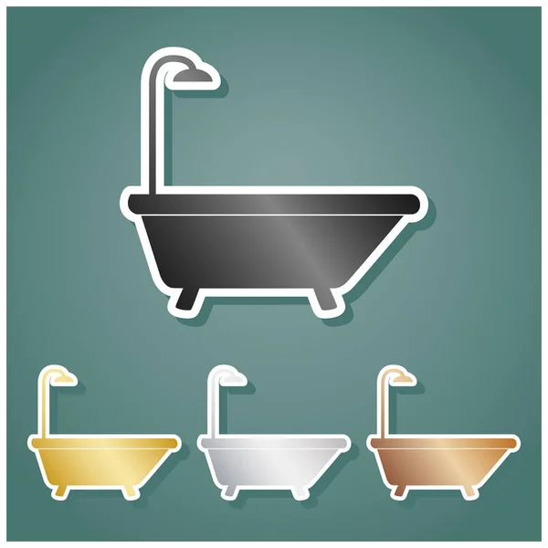 Signo Bañera Set Iconos Metálicos Con Gradiente Gris Dorado Plateado — Archivo Imágenes Vectoriales