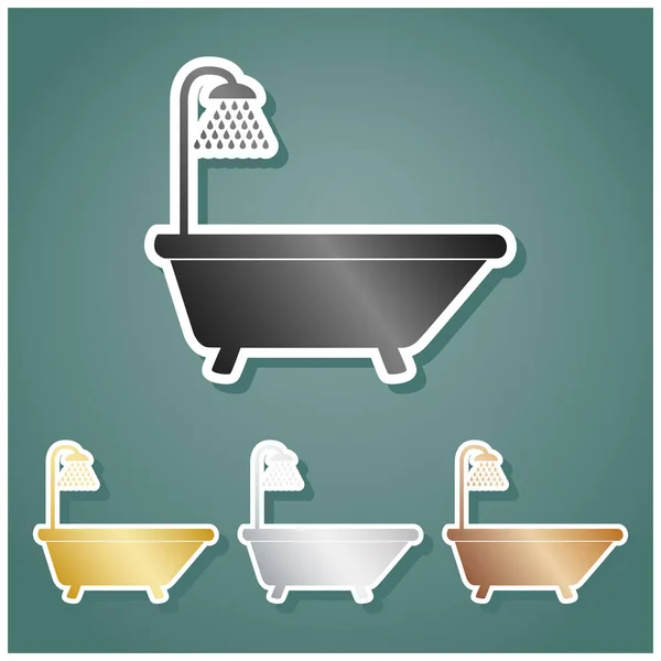 Bathtub Sign Set Metallic Icons Gray Gold Silver Bronze Gradient — Stock Vector