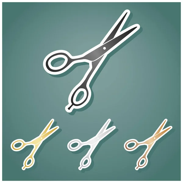 Hair Cutting Scissors Sign Set Metallic Icons Gray Gold Silver — Stock Vector