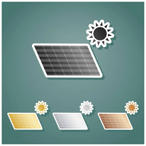 Panel Energii Słonecznej Znak Koncepcyjny Trendu Ekologicznego Zestaw Metalicznych Ikon — Wektor stockowy