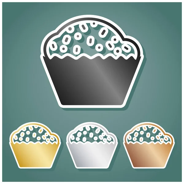 Cupcake标志 一套带有灰色 银色和青铜梯度的金属图标 背景为白色轮廓和阴影 — 图库矢量图片