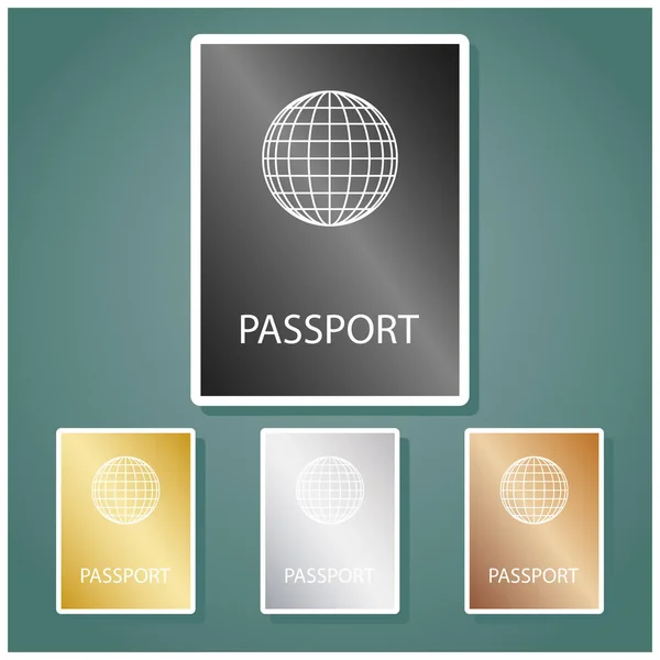 Ilustración Pasaportes Set Iconos Metálicos Con Gradiente Gris Dorado Plateado — Vector de stock