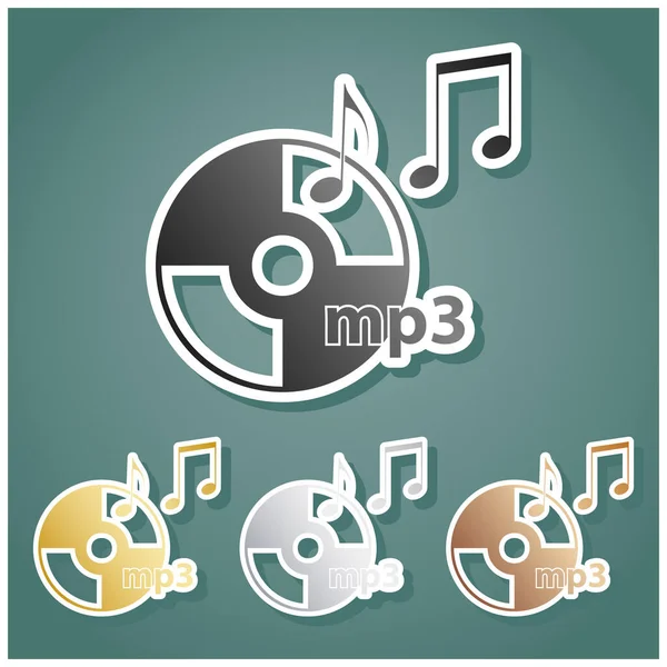 带音乐音符的光盘 Mp3标志 一套带有灰色 银色和青铜梯度的金属图标 背景为白色轮廓和阴影 — 图库矢量图片