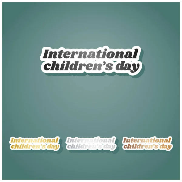 Children Day Slogan Set Metallic Icons Gray Gold Silver Bronze — Stock Vector