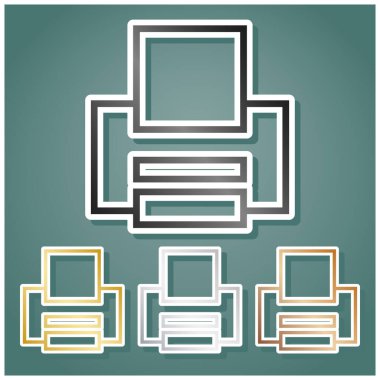 Yazıcı işareti. Gri, altın, gümüş ve bronz renkli metalik simgeler seti. Beyaz çizgili ve Viridan arka planında gölgeli..