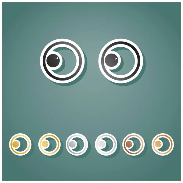 Olhos Desenhos Animados Olhando Para Esquerda Conjunto Ícones Metálicos Com — Vetor de Stock