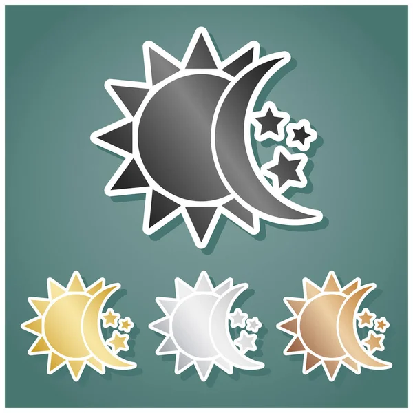 Sun, moon, stars sign. Set of metallic Icons with gray, gold, silver ...