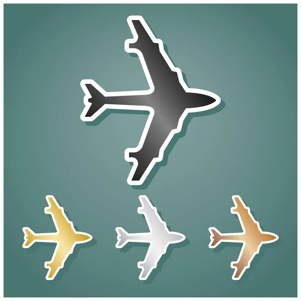 Placa Avião Conjunto Ícones Metálicos Com Gradiente Cinza Ouro Prata — Vetor de Stock