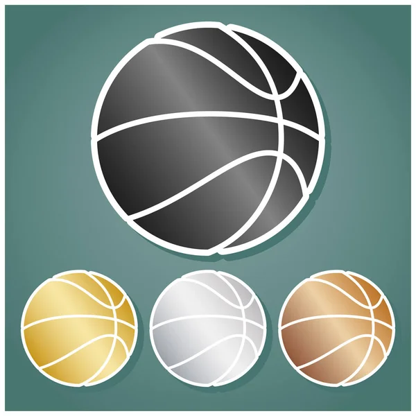 篮球标志 一套带有灰色 银色和青铜梯度的金属图标 背景为白色轮廓和阴影 — 图库矢量图片
