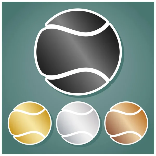 Теннисный Мяч Знак Набор Металлических Икон Серым Золотым Серебряным Бронзовым — стоковый вектор