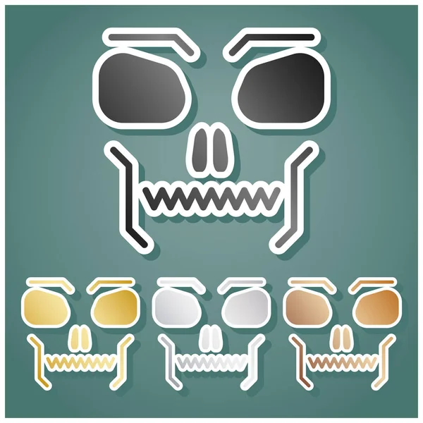 Signo Calavera Set Iconos Metálicos Con Gradiente Gris Dorado Plateado — Vector de stock