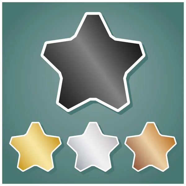 Signo Estrella Set Iconos Metálicos Con Gradiente Gris Dorado Plateado — Vector de stock