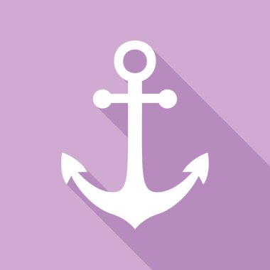 Çapa simgesi. Mor arkaplanda uzun gölgesi olan beyaz simge.