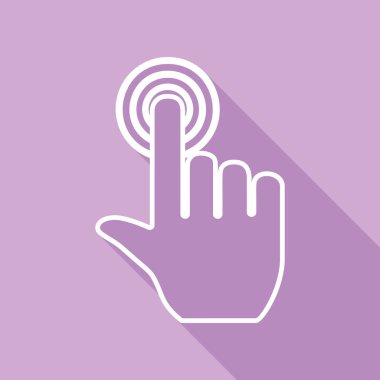 Elle düğmeye bas. Mor arkaplanda uzun gölgesi olan beyaz simge.