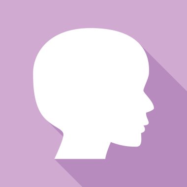 İnsan kafası işareti. Mor arkaplanda uzun gölgesi olan beyaz simge.