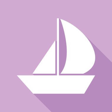 Yelkenli levhası. Mor arkaplanda uzun gölgesi olan beyaz simge.