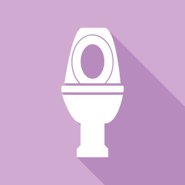 Tuvalet tabelası çizimi. Mor arkaplanda uzun gölgesi olan beyaz simge.