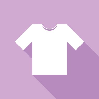 Tişört tabelası illüstrasyonu. Mor arkaplanda uzun gölgesi olan beyaz simge.