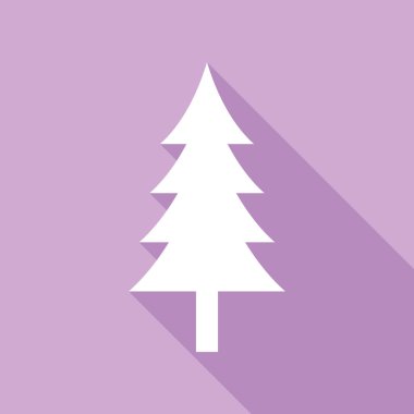 Yeni yıl ağacı tabelası. Mor arkaplanda uzun gölgesi olan beyaz simge.