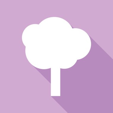 Ağaç işareti illüstrasyonu. Mor arkaplanda uzun gölgesi olan beyaz simge.