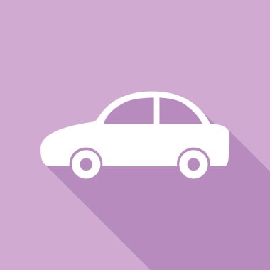 Araba tabelası çizimi. Mor arkaplanda uzun gölgesi olan beyaz simge.