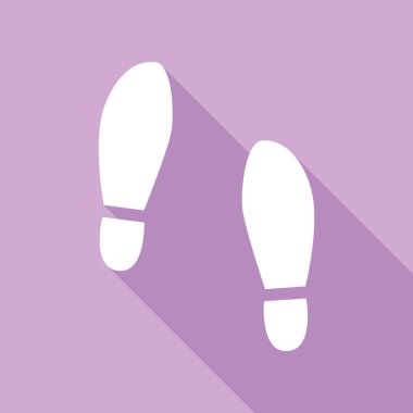 Ayakkabı tabanı tabelası. Mor arkaplanda uzun gölgesi olan beyaz simge.