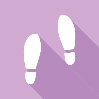 Ayakkabı tabanı tabelası. Mor arkaplanda uzun gölgesi olan beyaz simge.