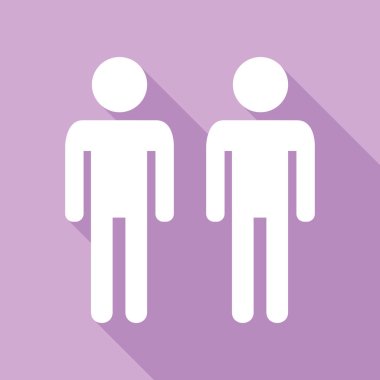 Eşcinsel aile tabelası. Mor arkaplanda uzun gölgesi olan beyaz simge.