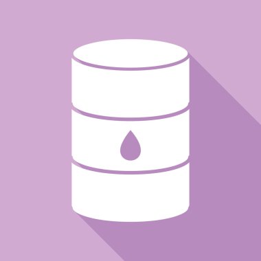 Yağ fıçısı işareti. Mor arkaplanda uzun gölgesi olan beyaz simge.
